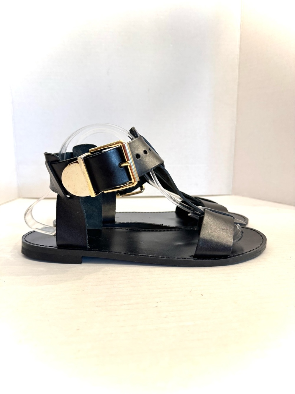 Made in Italy Black Strappy Leather Sandals Gold Buckle Women's EU 40 US 9.5 - Picture 2 of 16